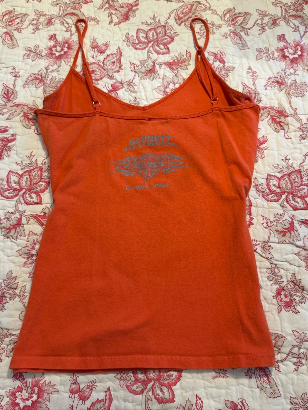 Y2K 2000s Adorable Harley-Davidson Orange Logo Spaghetti-Strap Camisole - Picture 2 of 9